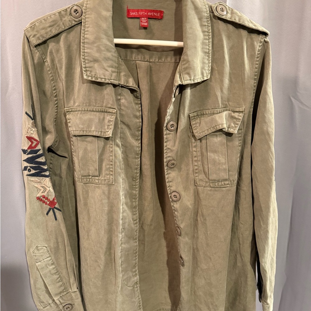 Saks Fifth Avenue Khaki Embroidered Shirt